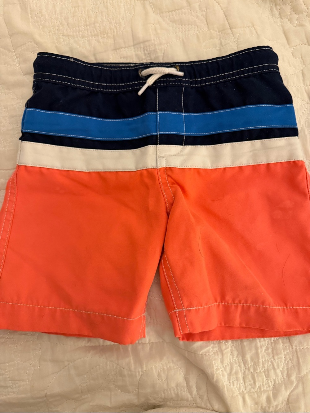 Lands' End Kids Orange Swim Trunks with Blue & Navy Waistband